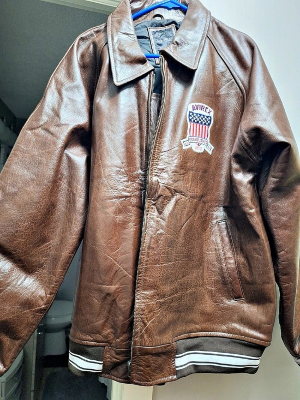 Avirex USA All Americans Leather Bomber Jacket Brown